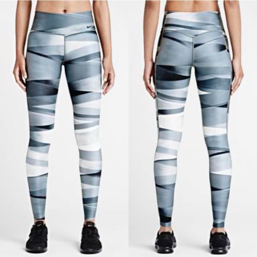 Nike Legend 2.0 Ribbon Wrap Tights Leggings Black/Blue/Gray Size S NEW
